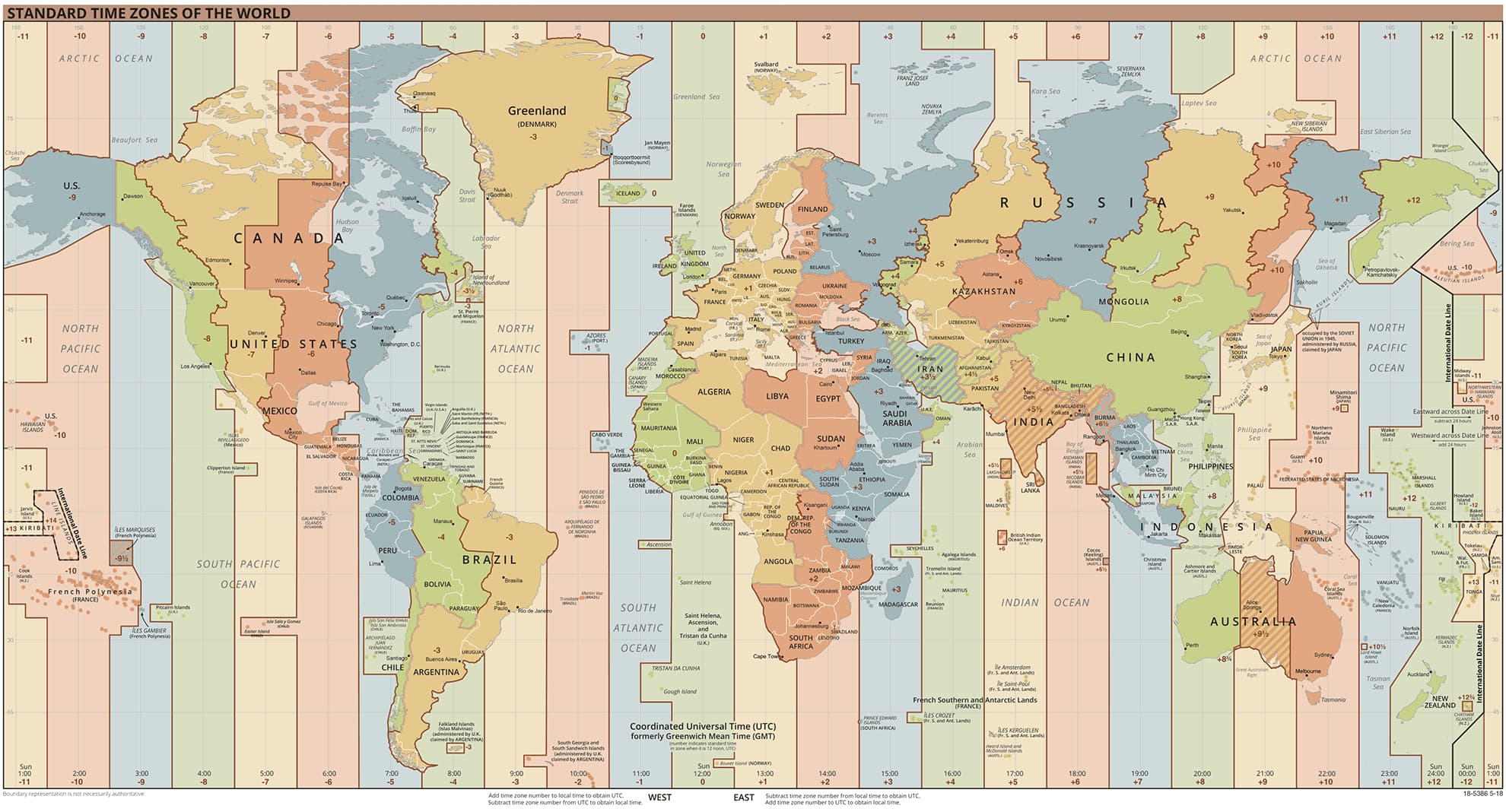 carte monde decallage horaire